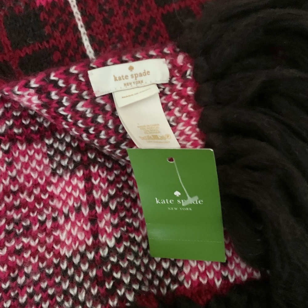 NWT Kate Spade Pink and Black Plaid Woodland Scarf - Picture 3 of 10